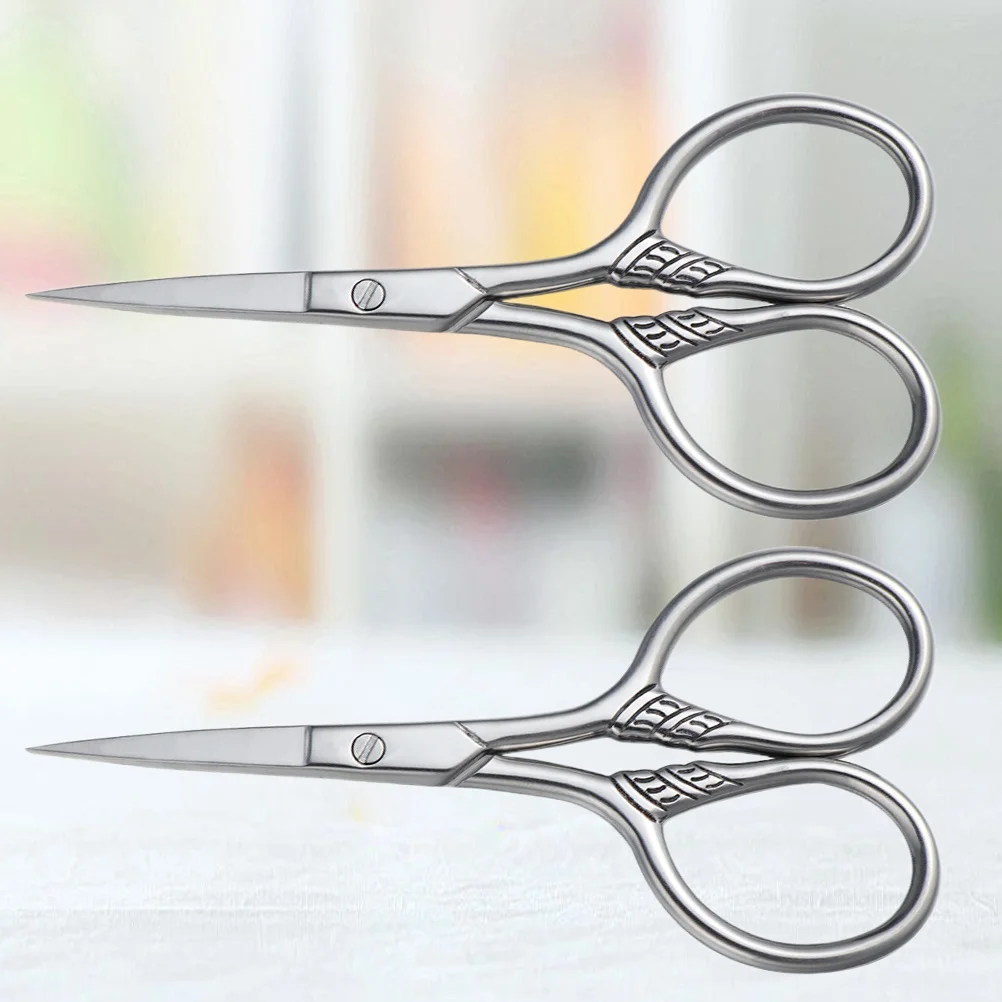 

2Pcs Stainless Steel Mustache Trimming Scissors for Men Durable Antirust Easy Grip Handle Silver Color Beard Scissors