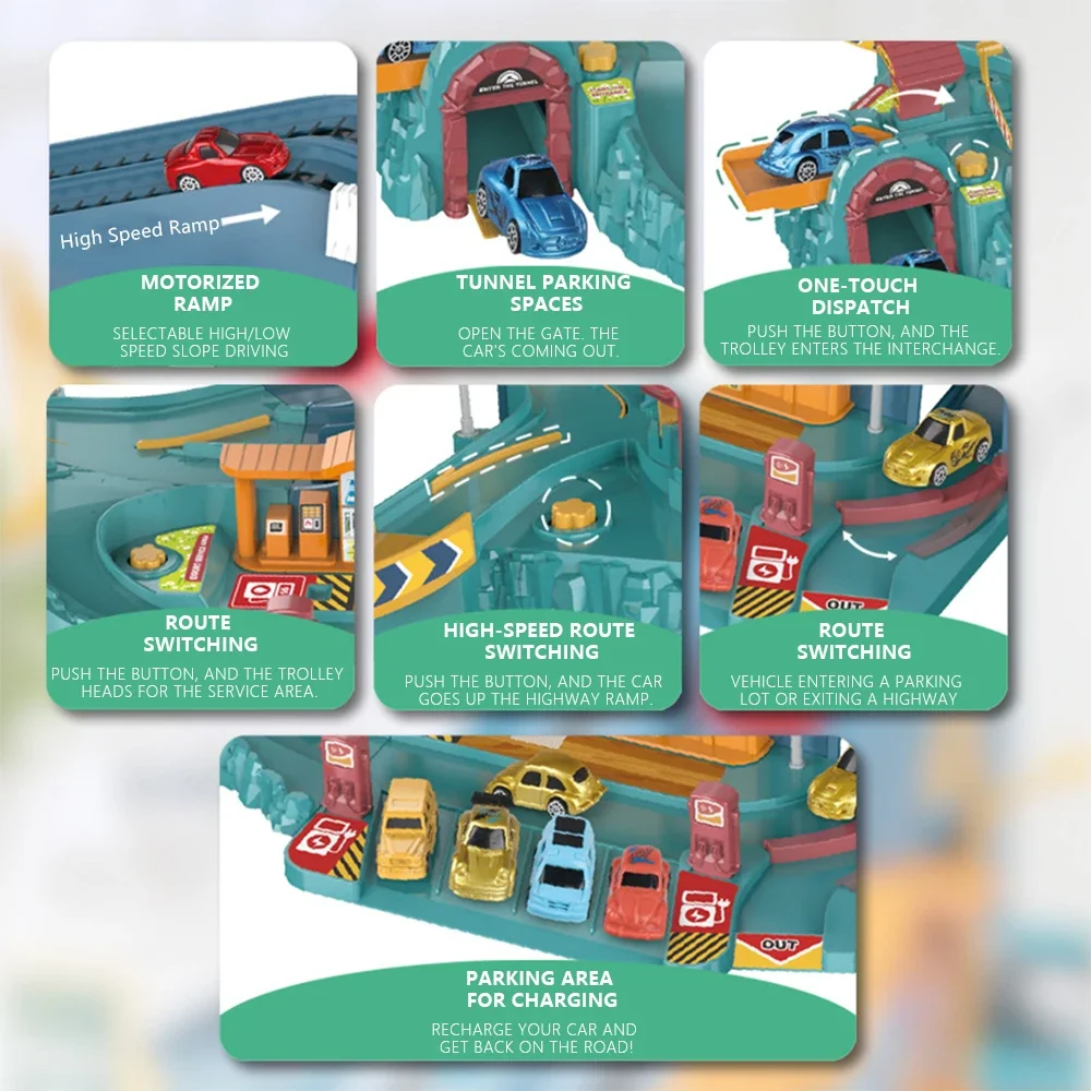 Elektrische autobaan Speelgoedtrein Kinderen Parkeertoren Miniatuur Auto's Modellen Indoor Games Kindervoertuig Speelgoed voor kinderen Jongens Baby