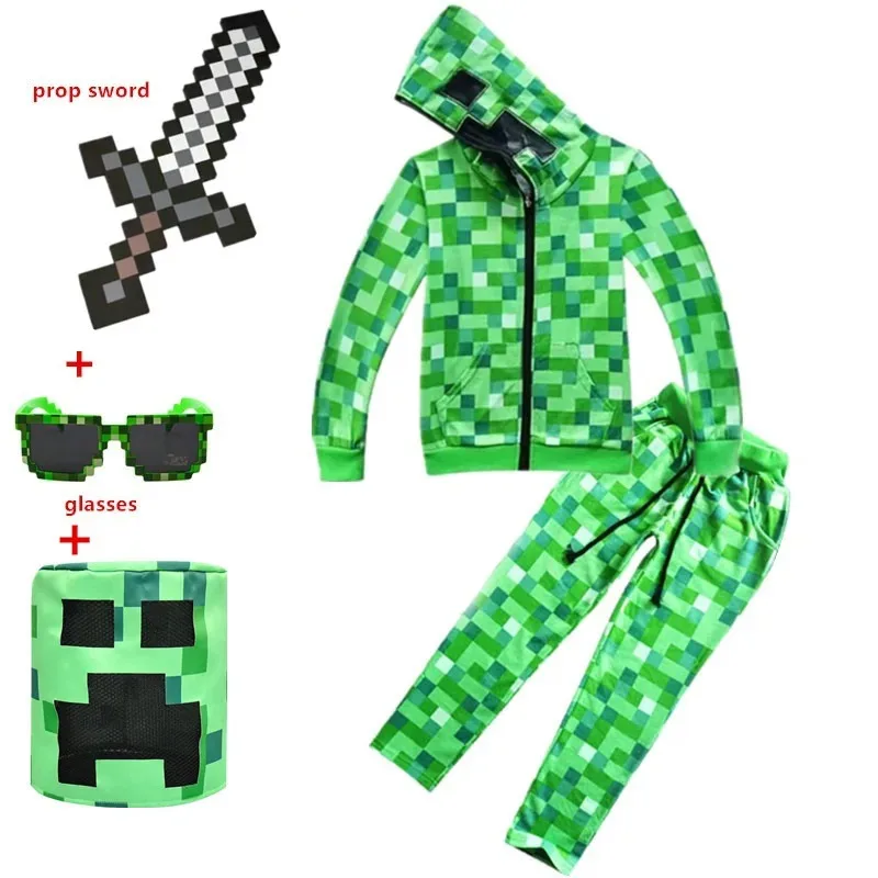 Crianças halloween crawler creepersw cosplay traje engraçado moletom com capuz jaqueta de festa de aniversário armadura verde c-creeper anime terno