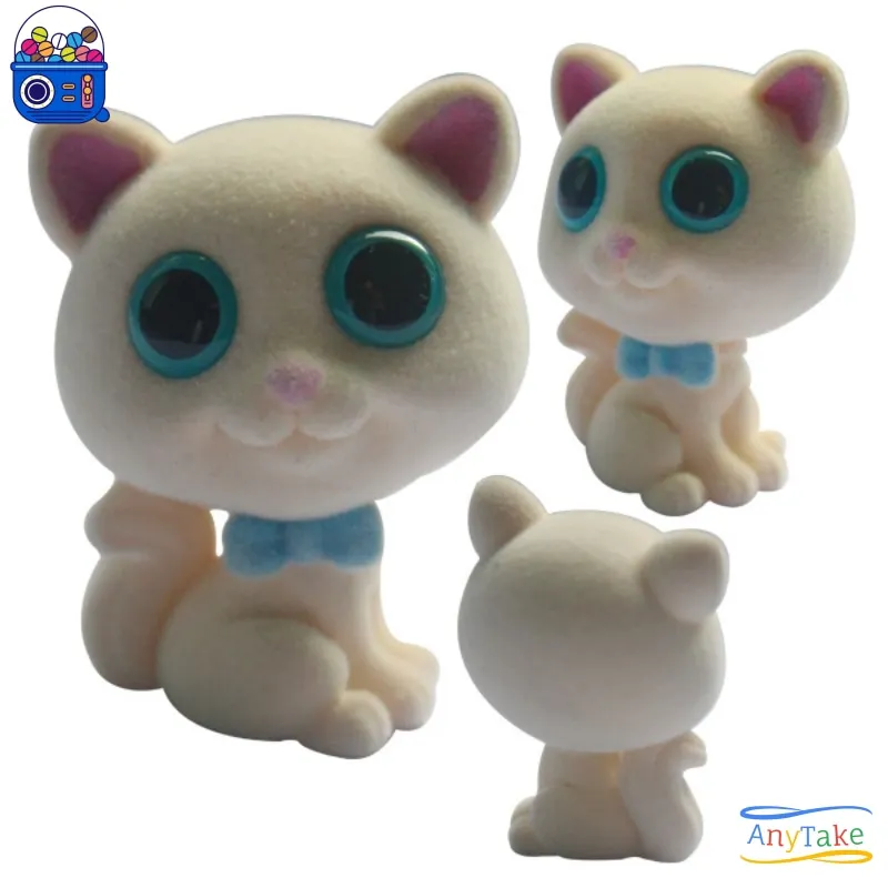 Figura de juguete cápsula Gashapon japonesa, figura de acción de gato con cabeza grande y flocado, modelo en miniatura, decoración de muñeca, regalo