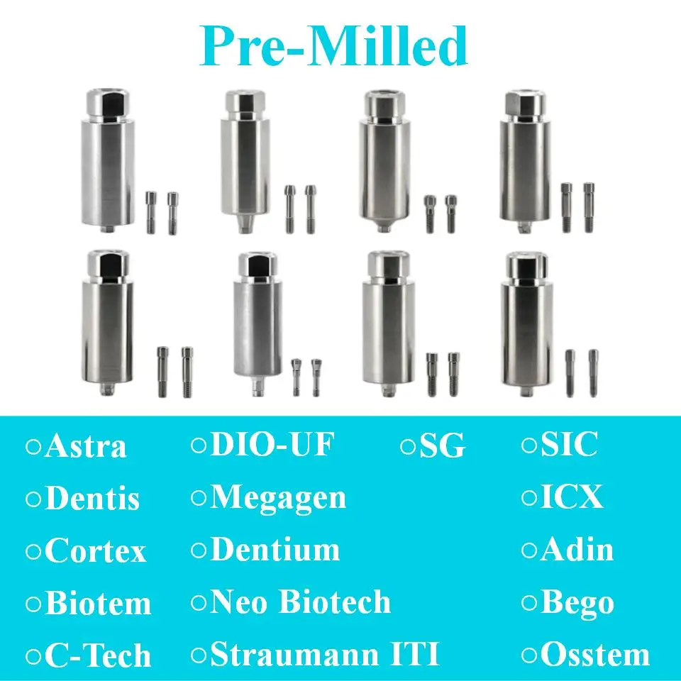 10Pcs Dental Titanium Pre-Milled Blanks Fits Multiple Implant Platforms Custom Abutment Screws Grade 5 Titanium Laboratory Tools