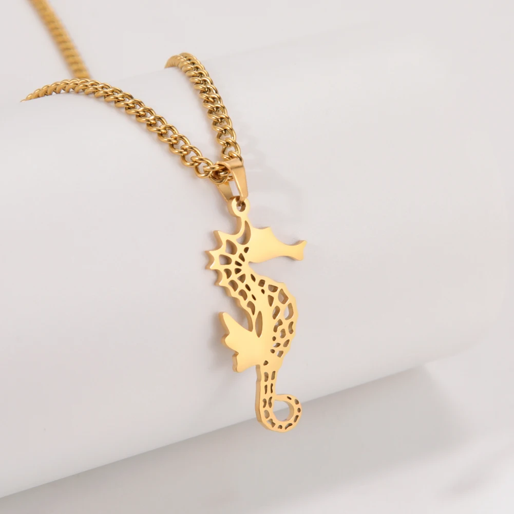 Unift Seahorse Simulation Animal Pendant Necklace Women Stainless Steel Fashion Charms Jewelry Ocean Party Accessories Gifts