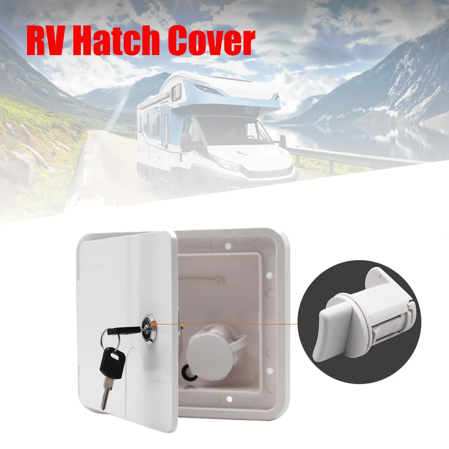 151X166 mm RV Hatch Cover Accessories Lockable Water Inlet Parts with Keys Square Threaded Fill Dish for Rv Trailer (White)