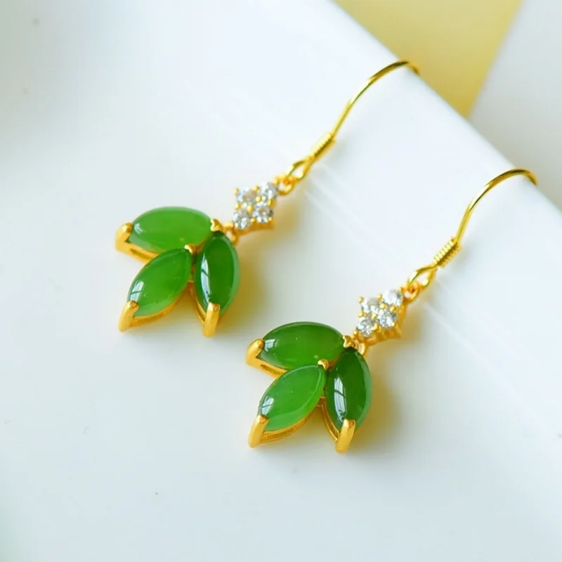 SGARIT Authentic Jadeite Hetian Jade S925 Silver 12*36mm Gourd Hulu Hook Earrings Unique Design Vibrant Green Watery Luster