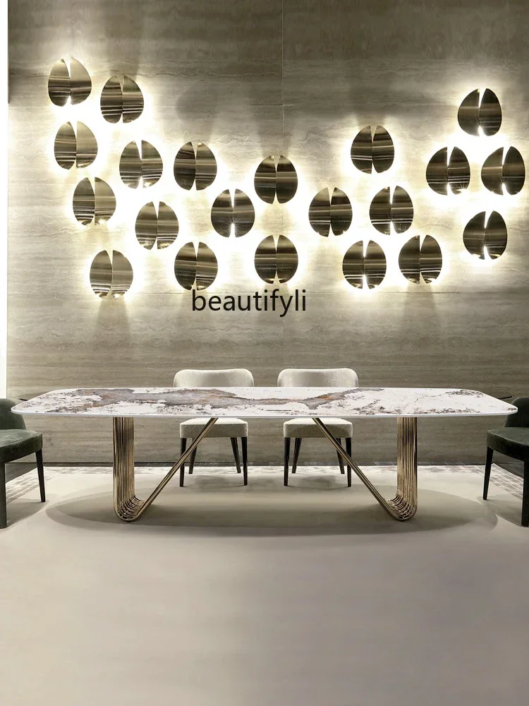 Minimalist Light Luxury Rectangular Bright Stone Plate Dining Table Modern Minimalist Design Small Apartment Dining Table