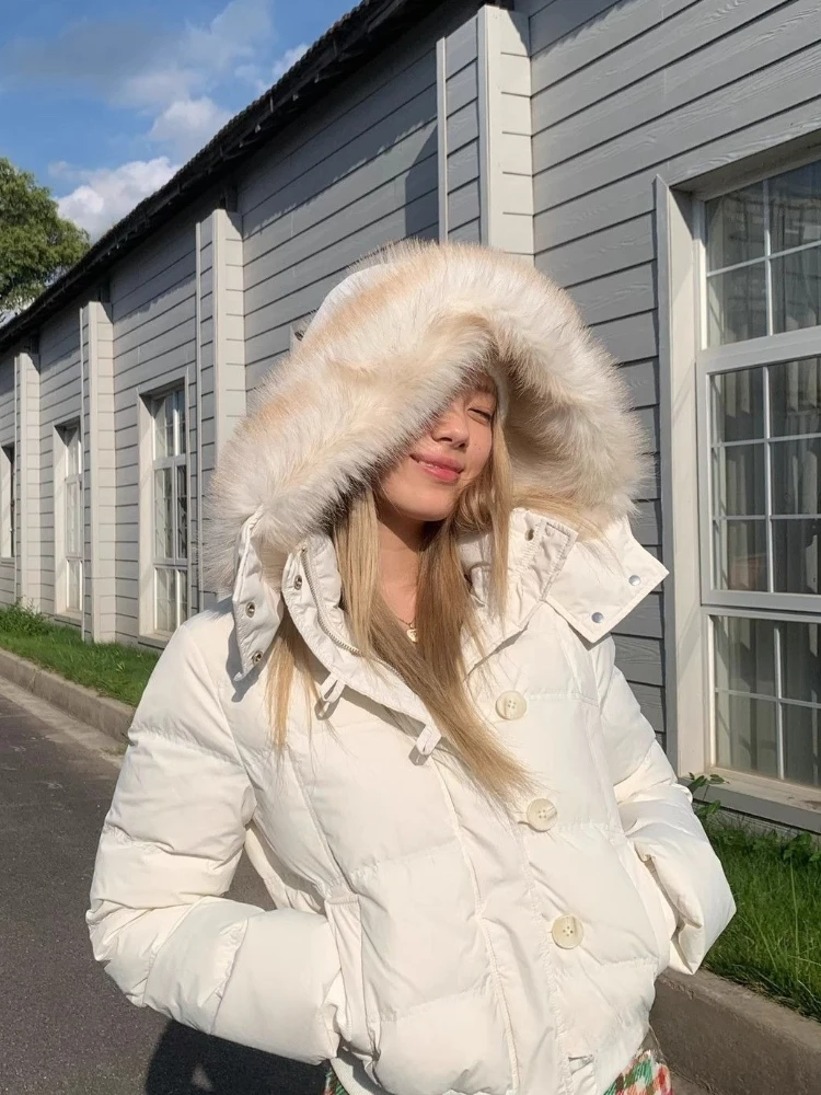 เสื้อแจ็คเก็ตขนเฟอร์เทียมสำหรับฤดูหนาว สไตล์ Y2K พร้อมฮู้ด แฟชั่นเกาหลี วินเทจ ลำลอง สำหรับผู้หญิง
