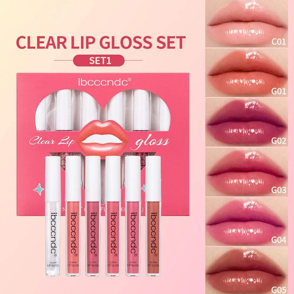 Ibcccndc 6Pcs Colourful Lip Gloss Set Moisturizing Lipstick Lip Glaze Long-Lasting Water Gloss Plumping Lip Glaze Beautiful