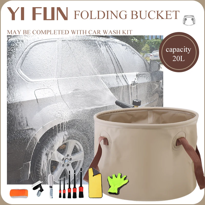 Car Wash Accessories 20LFolding Bucket Collapsible Plastic Car Wash Bucket Home Portable Travel Outdoor Car Wash Bucket Wash Kit