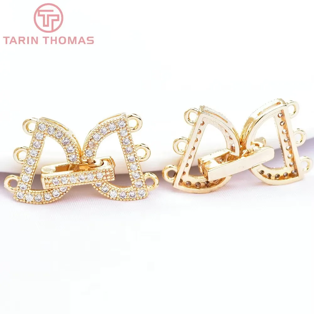 (6739) 2PCS 14x24MM 24K Gold Color Brass with Zircon Bracelet Connector Clasp High Quality Diy Jewelry Accessories Wholesale