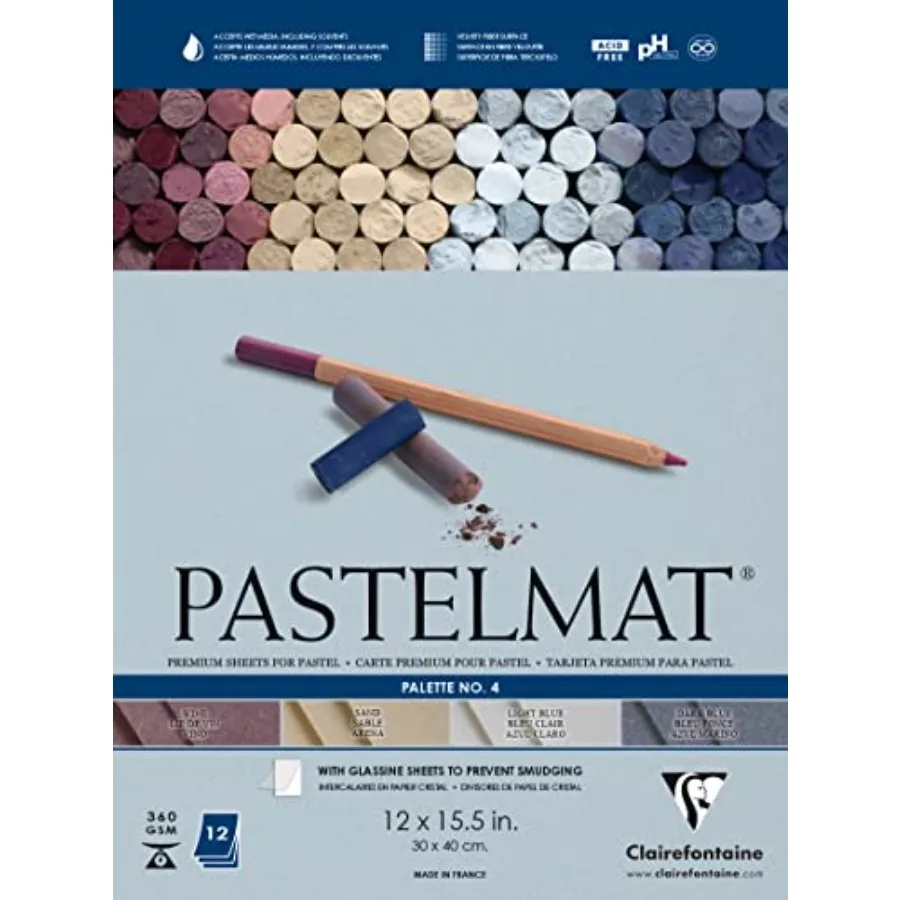 

Клейкий блок Pastelmat - Палитра № 4 - 12 листов формата 15 3/4 дюйма (30 x 40 см) - 360 г - 12 листов - Темно-синий, Светло-синий, Цвет винного песка - 12 листов