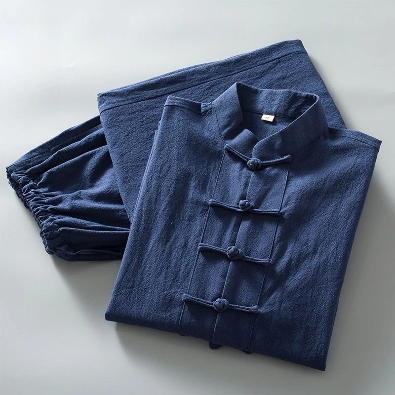 New Tai Chi Practice Uniform Men's Tang Suit Middle Aged Cotton Linen Tai Chi Clothing Spring Autumn Daoist Suit Set