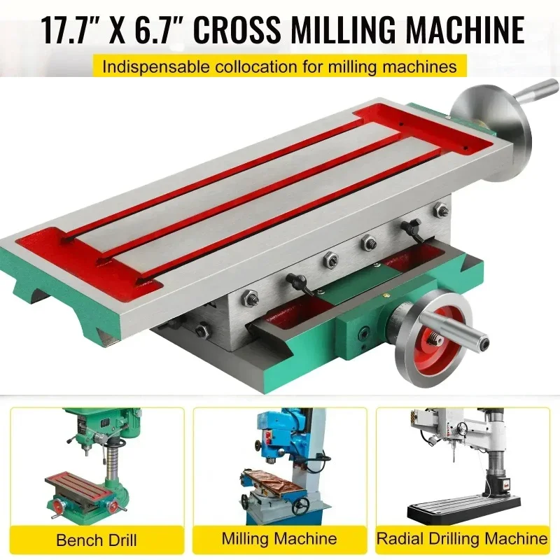 17.7x6.7 In Milling Machine Worktable Compound Slide Drill Press 2-Axis Adjustable Handle Multifunction Cross Cutting Machine