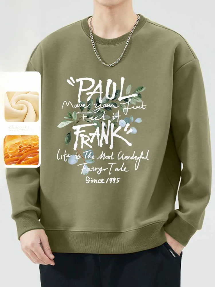 

Thiened Fce round Ne Sweatirt for Couples Winter Warm Top Men's Casual Sle Printed Sweatirt