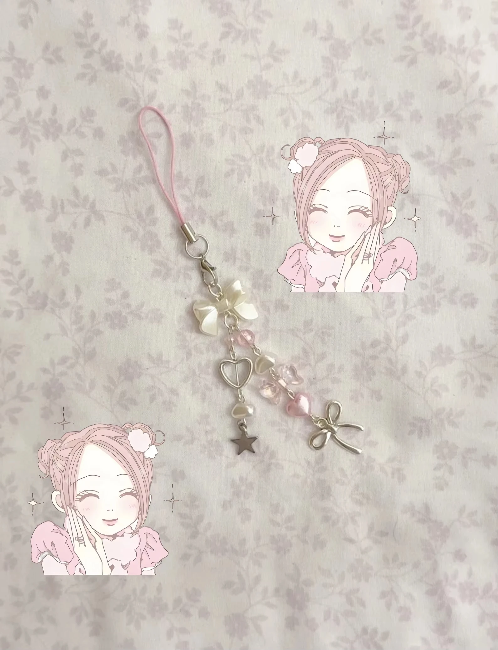 KPOP regalos creativos hechos a mano Y2K Rosa coqueta arco teléfono encanto rosa joyería amor arco estrella cuenta llavero colgante Decoración