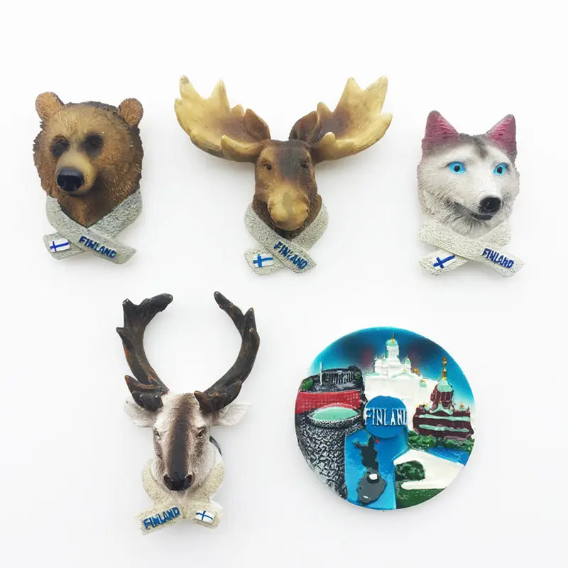 Finnish Creative Animal Refrigerator Sticker Cute ins Wind Three-dimensional Resin Travel Souvenirs Decorative Crafts