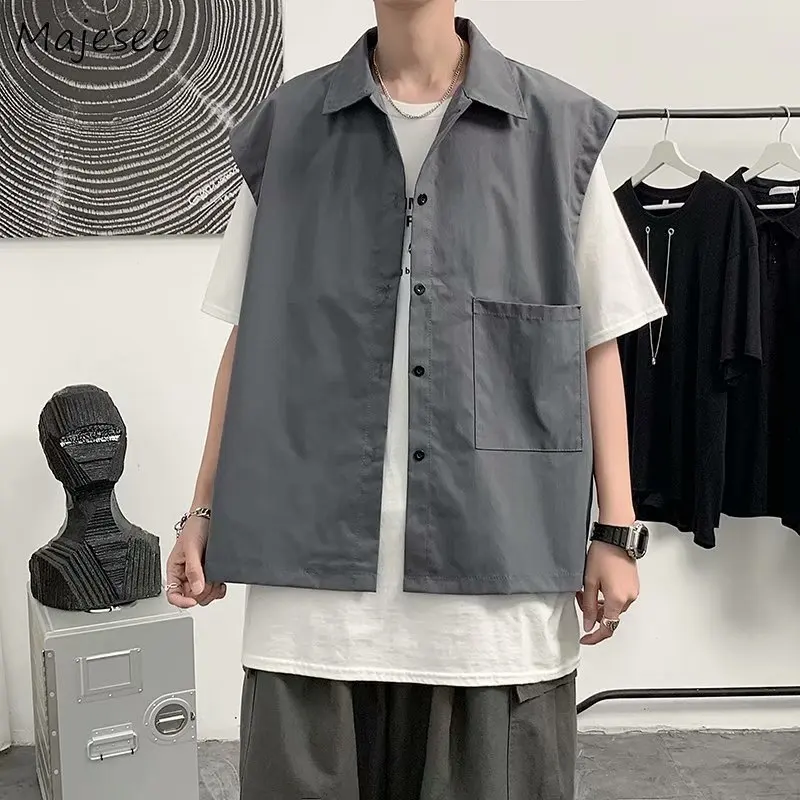 

Shirts Men Summer Simple Sleeveless All-match Teens Coats Japanese Baggy Tops Streetwear Harajuku Youthful Vitality BF Hombre