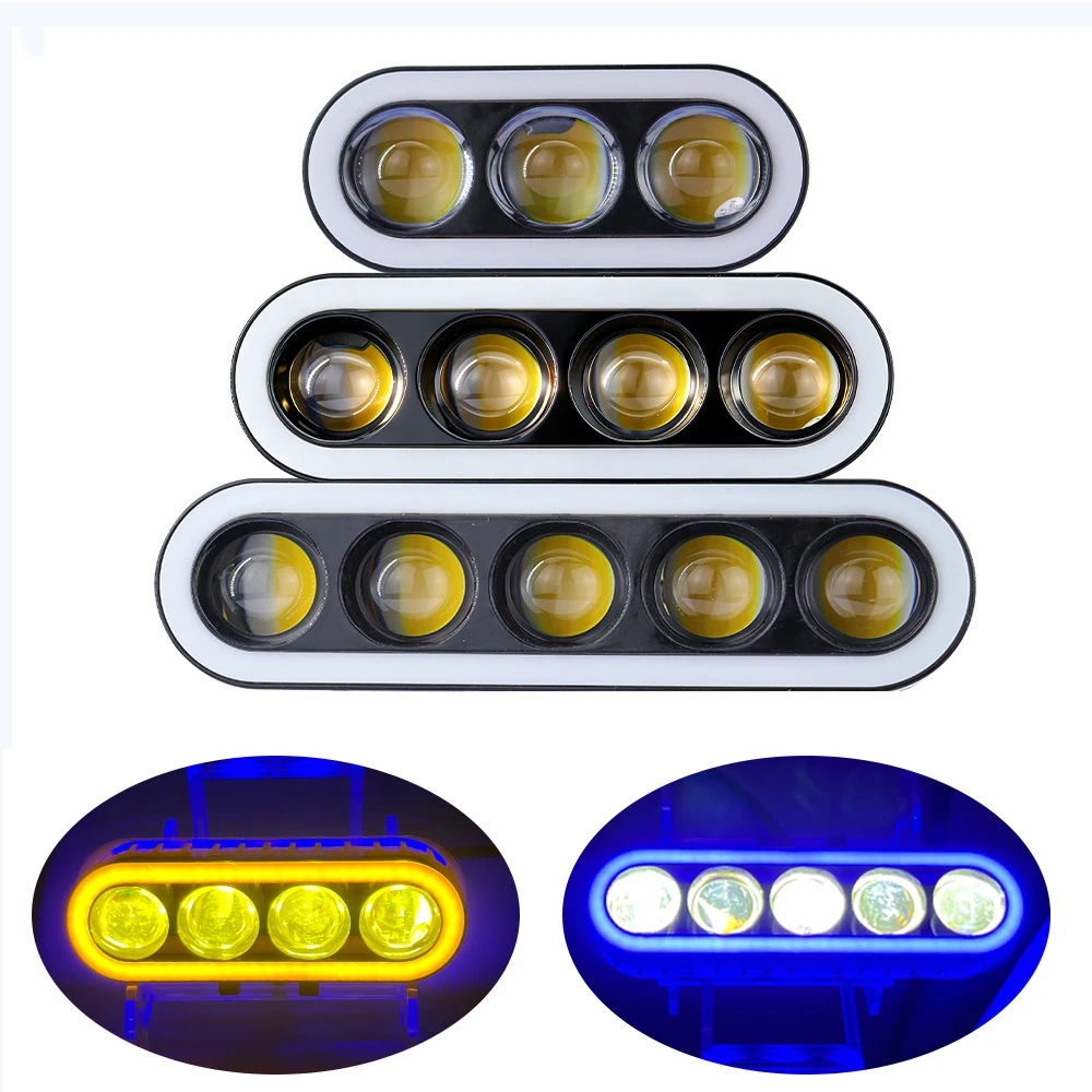 

Motorcycle spotlight - LED white and yellow dual-color lens burst flash strong light - external for trucks, electric vehicles