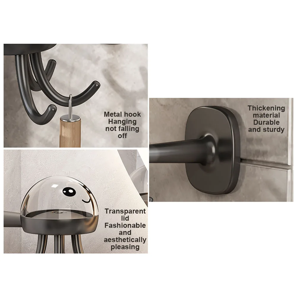 360 Degrees Rotated 6 Hooks Kitchen Self Adhesive Wall Door Hook for Tableware Bag Clothes Ties keys Hanging Rack Home Storage