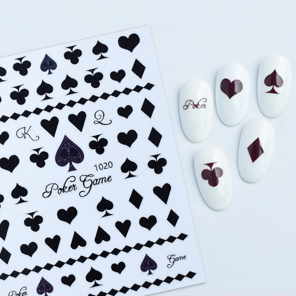 2/4pcs Funny Poker Cards 3D Nail Art Stickers Heart Spades Clubs DIY Nail Decals Creative Nail Art Decorations Designs Sliders view 4
