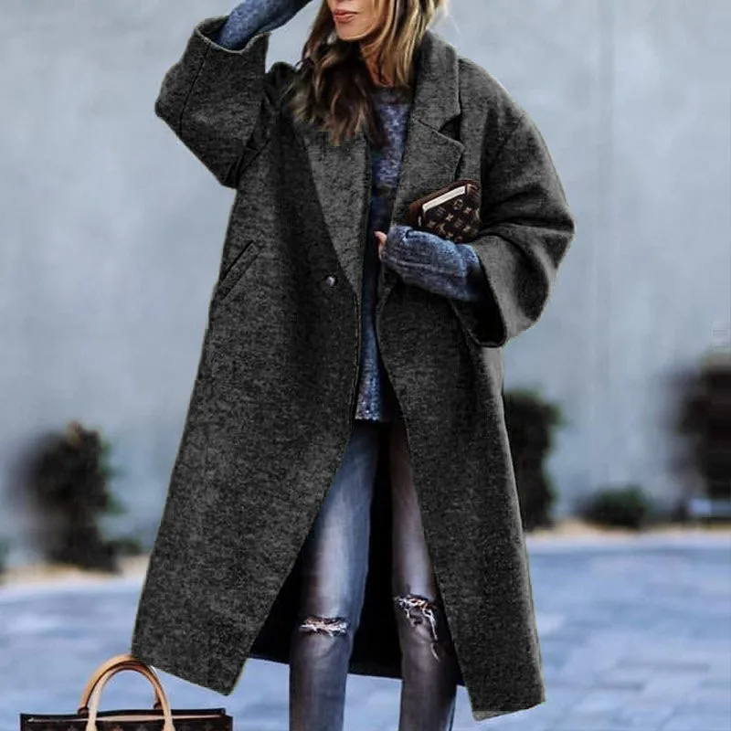 Long Sleeve Lapel Collar Print Loose Long Jacket Trench Outwear Tweed Jacket Elegant Women Coat Autumn Winter Y2K Clothes