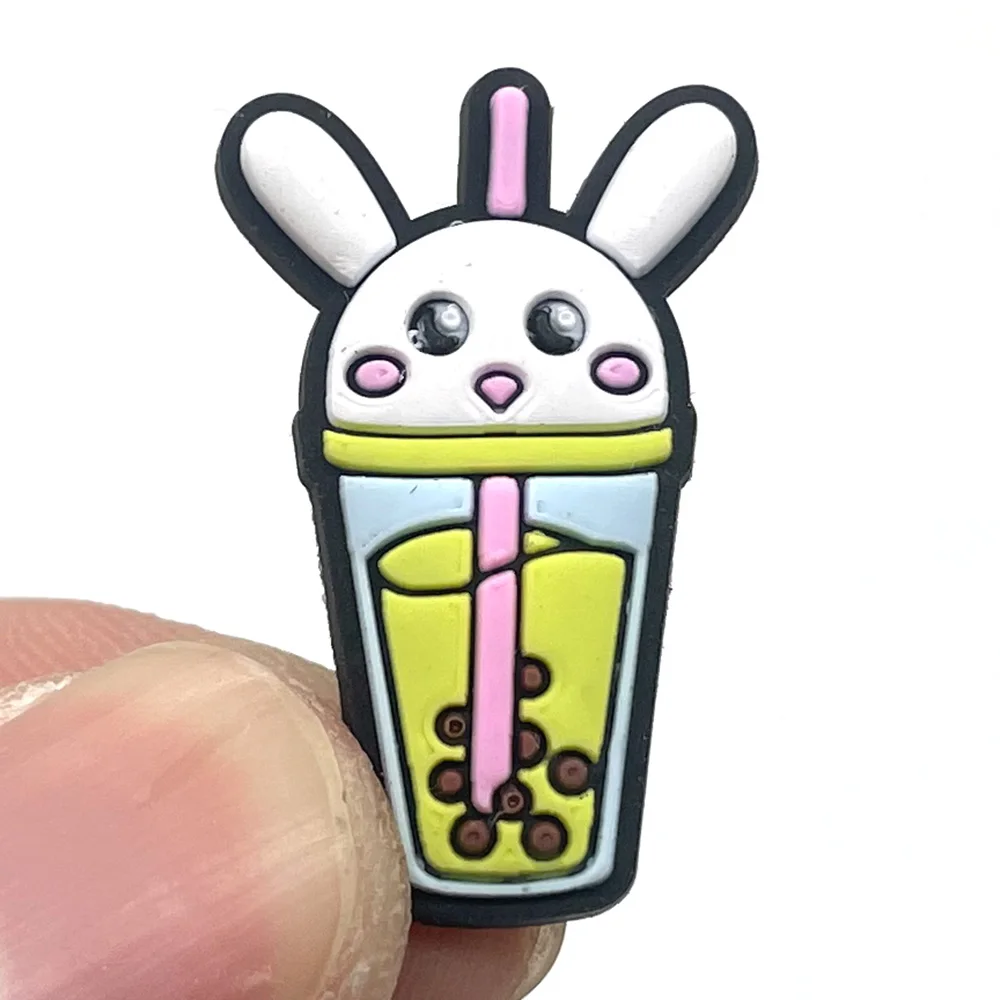 Single Sale 1pcs milk tea Shoe Decorations PVC goat fox Shoe Charms Accessories Fits  Buckle for Kids Party Christmas Gifts