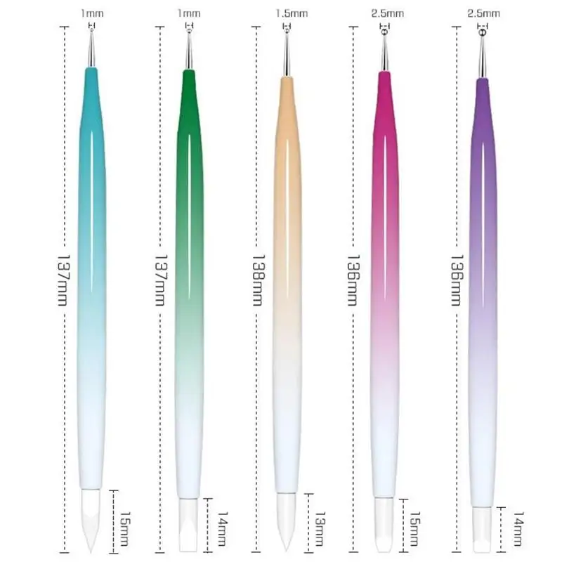 Nail Brush Pen Set Silicone Head Double Sided 5pcs Carving Tool Professional Gel Polish Drawing DIY Nail Design Kit