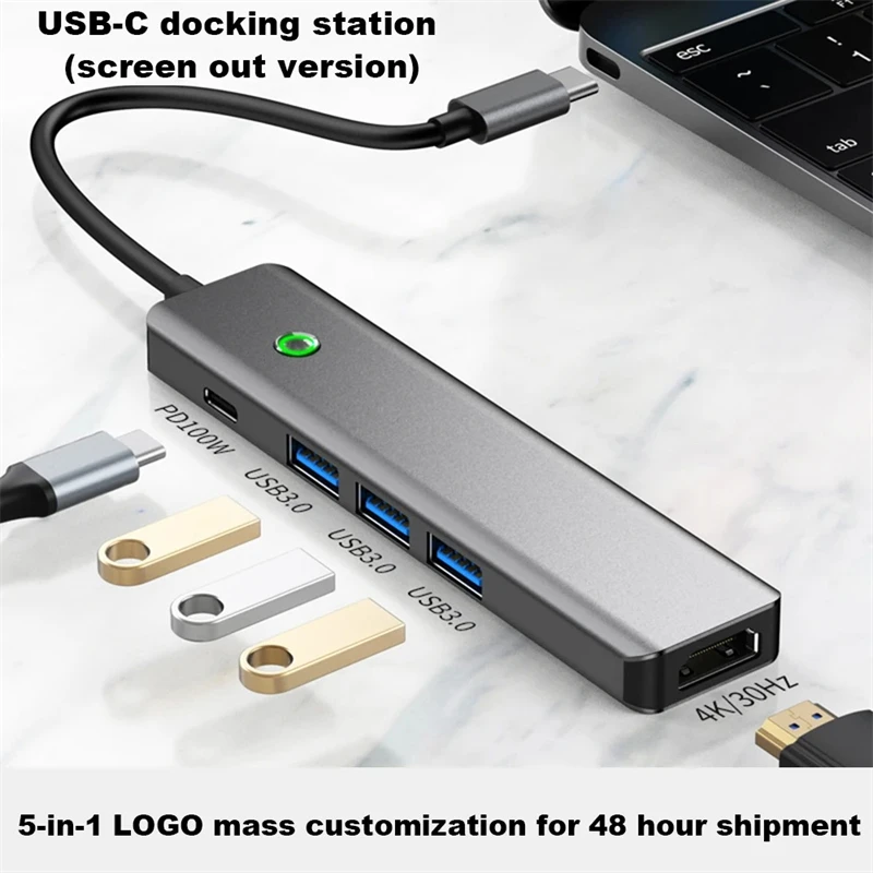

HUB USB 3.0 Docking Station One-click screen off Multiport Adaptador 4K HDMI Port USB C PD 100W Splitter for Macbook Accessories