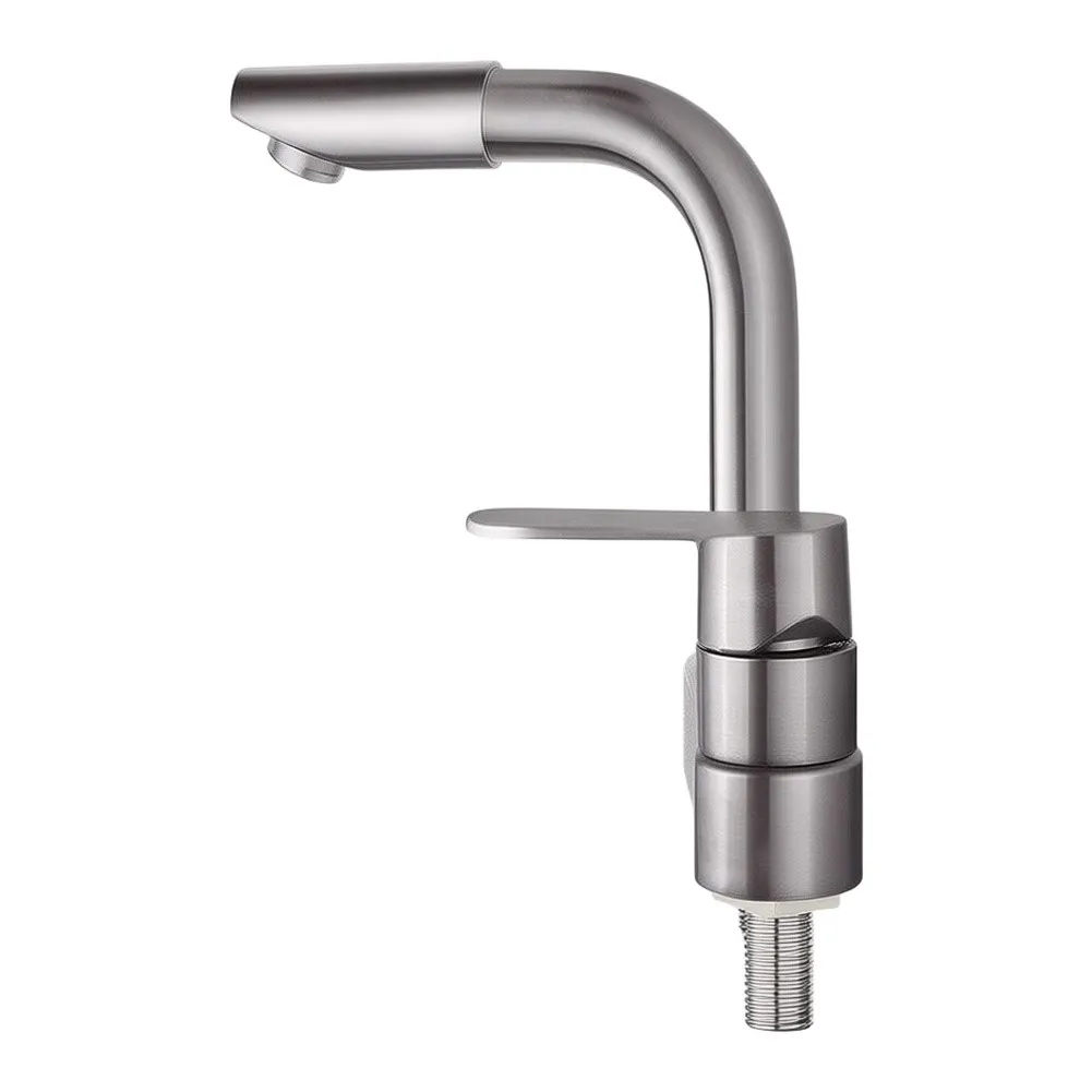 Rotatable Stainless Basin Sink Tap Brushed Finish Hot Cold Mixer Single Lever Faucet For Bathroom Vanity Two Hole Installation