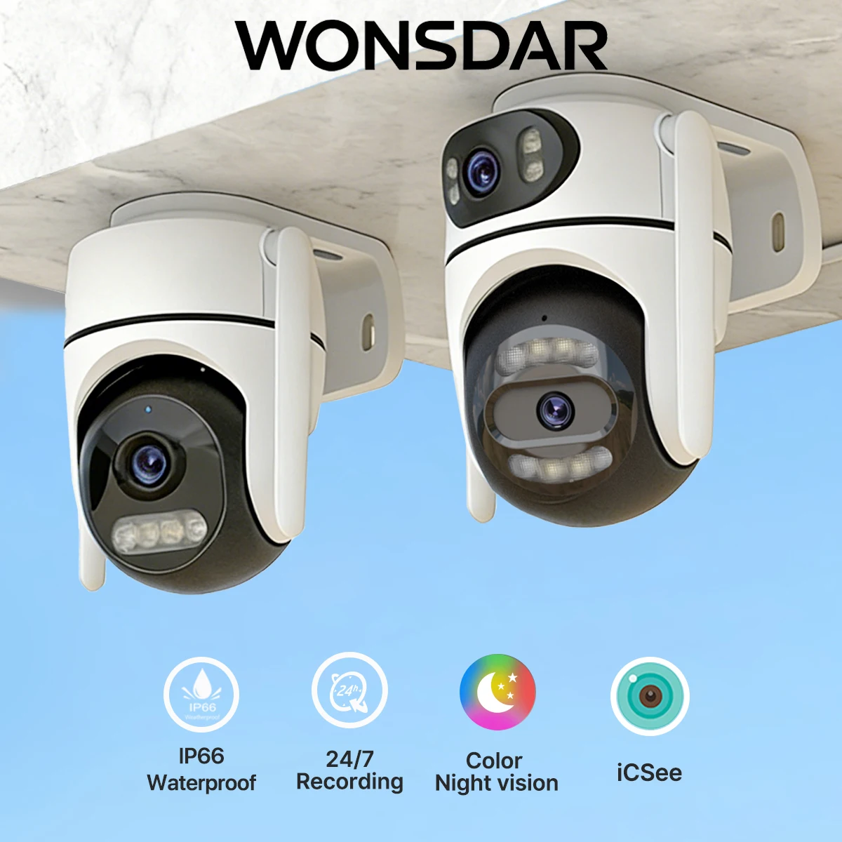 

WONSDAR WIFI IP Camera Outdoor Auto Tracking Home Security Surveillance Smart Night Vision Monitor Two-way Audio Alarm Cam iCsee