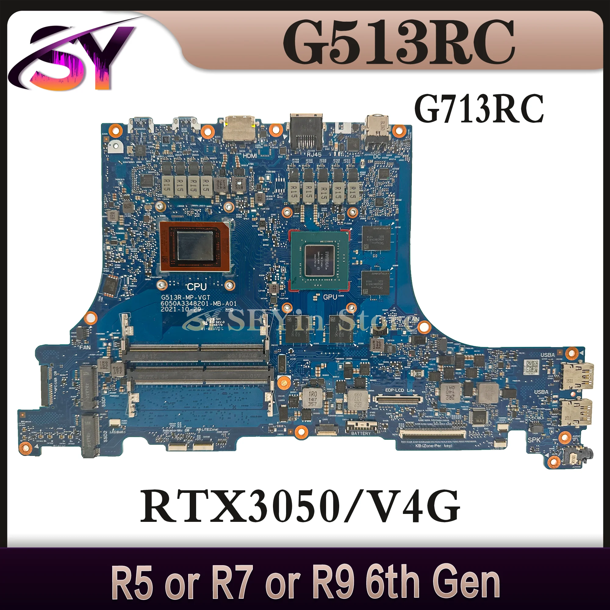 G513R Mainboard For ASUS G513RC G713R G713RC Laptop Motherboard R5 R7 R9 6th Gen RTX3050