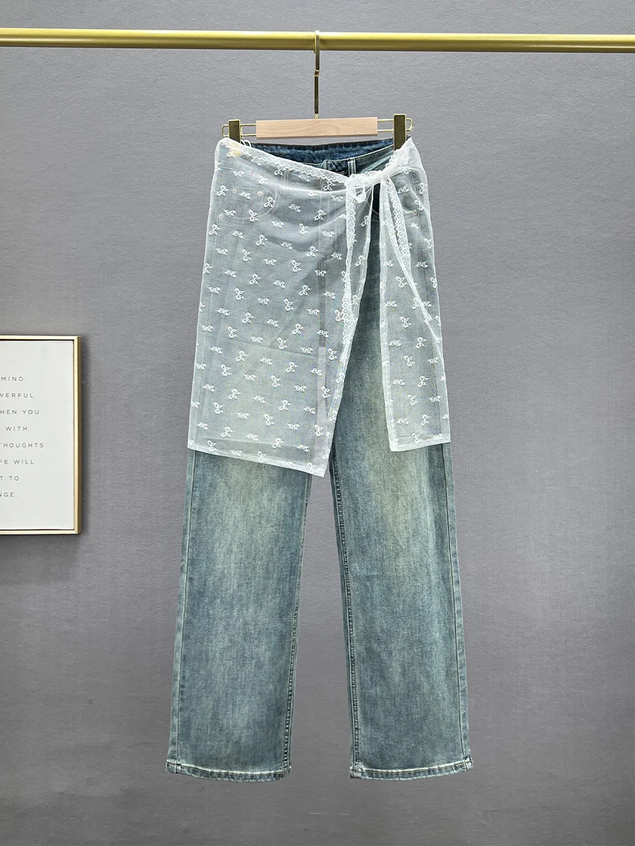 

High Waist Straight Leg Jeans Women's Trendy Spring 2024 Slim Fit Loose Long Pants Cotton Stretch Denim Blue Jeans