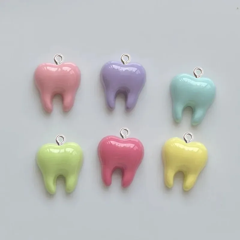 10Pcs Cartoon Chroma Colour Tooth Pendant DIY Female Earrings Necklace Pendants Bracelet Keychain Decoration Flat Back Resin