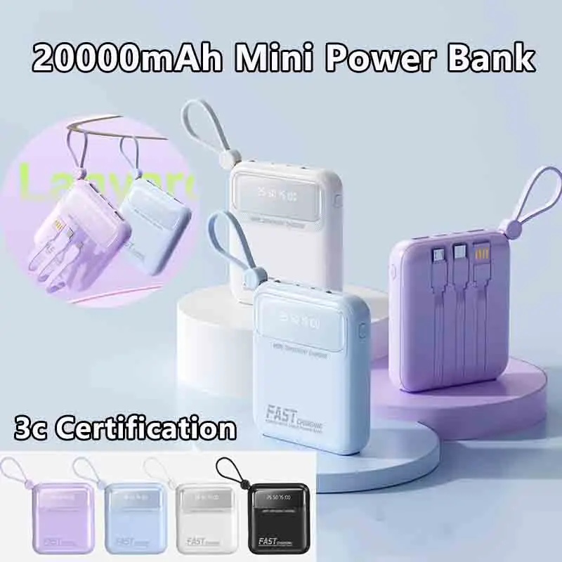 

3C Certification 20000mAh Powerbank Spare Battery Fast Charging with Wires Portable Power Bank External Battery for IPhone Samsu