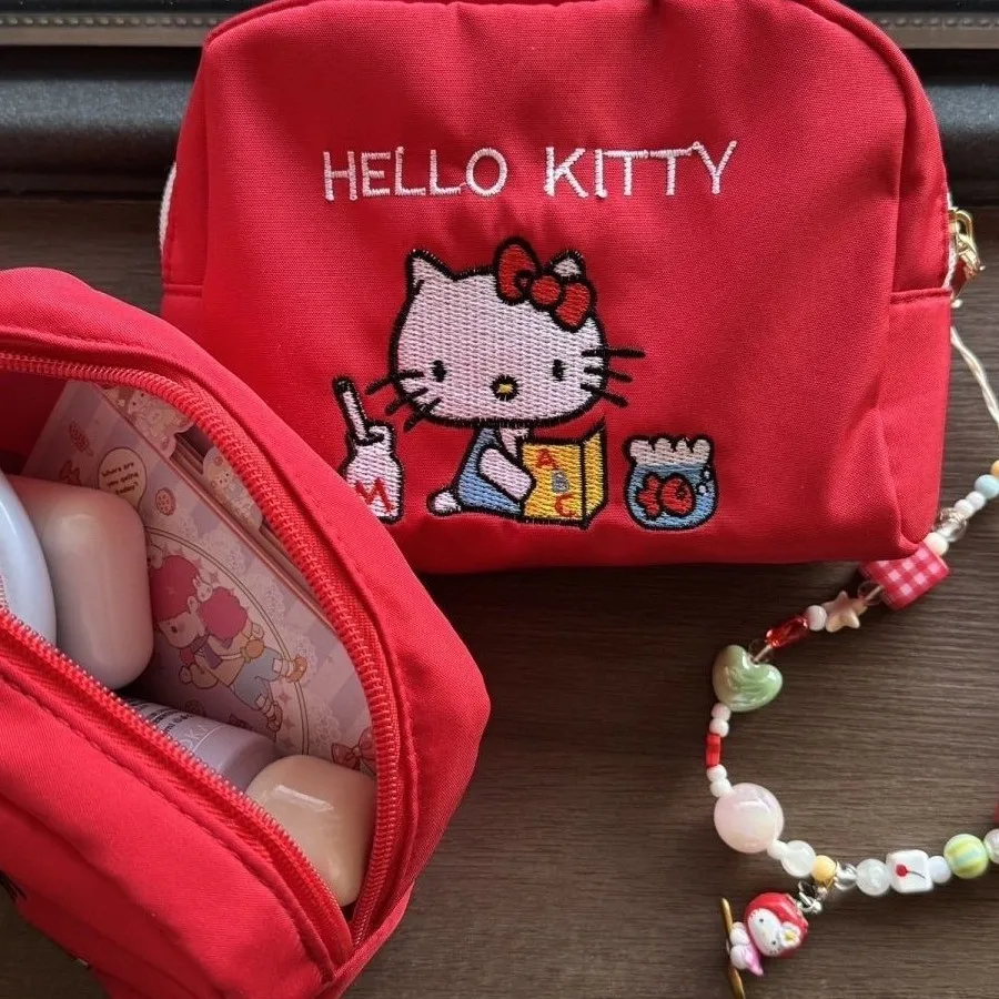 Sanrio Hello Kitty Cosmetic Bag Portable Large Capacity Storage Bag Coin Purse For Women Travel Daily Makeup Organizer