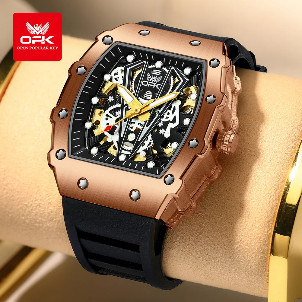 OPK wine barrel type tape three needle luminous waterproof men's watch mechanical watch 8180