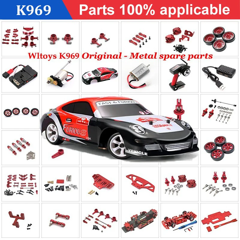 WLtoys RC Car K969 K989 Original Spare Parts Mosquito Car1:28 PVC Car Shell  Lampshade Differential Receiver Motor Gear Tire Set