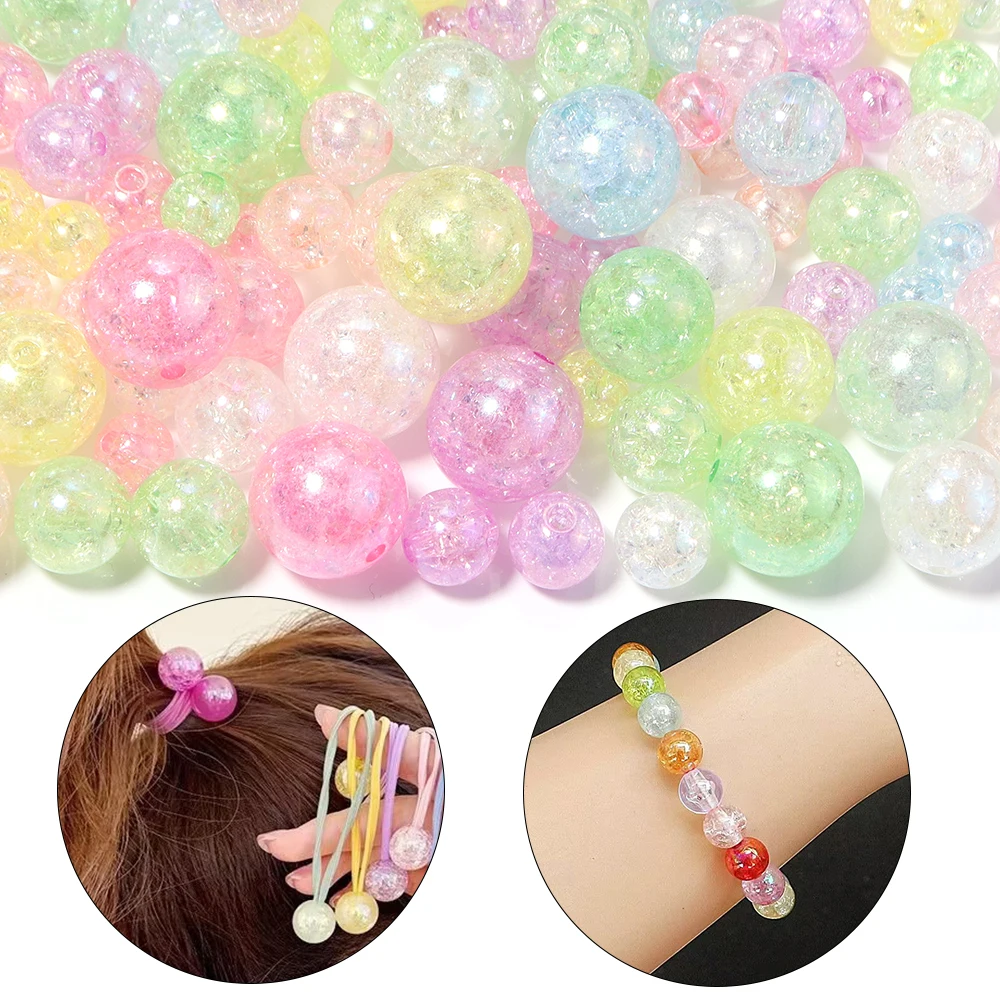 20-100 Stück 8 10 12 14 16mm runde, geknackte Kristall-Acrylperlen, lose Abstandshalterperlen für die Schmuckherstellung, DIY-Armband-Zubehör – Detail 2