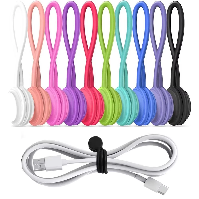 Attaches de câble magnétiques réutilisables, 6 pièces, organisateur de cordon, attaches de cordon magnétiques en Silicone de couleur pour regroupir des objets, marqueur de livre, aimants pour réfrigérateur