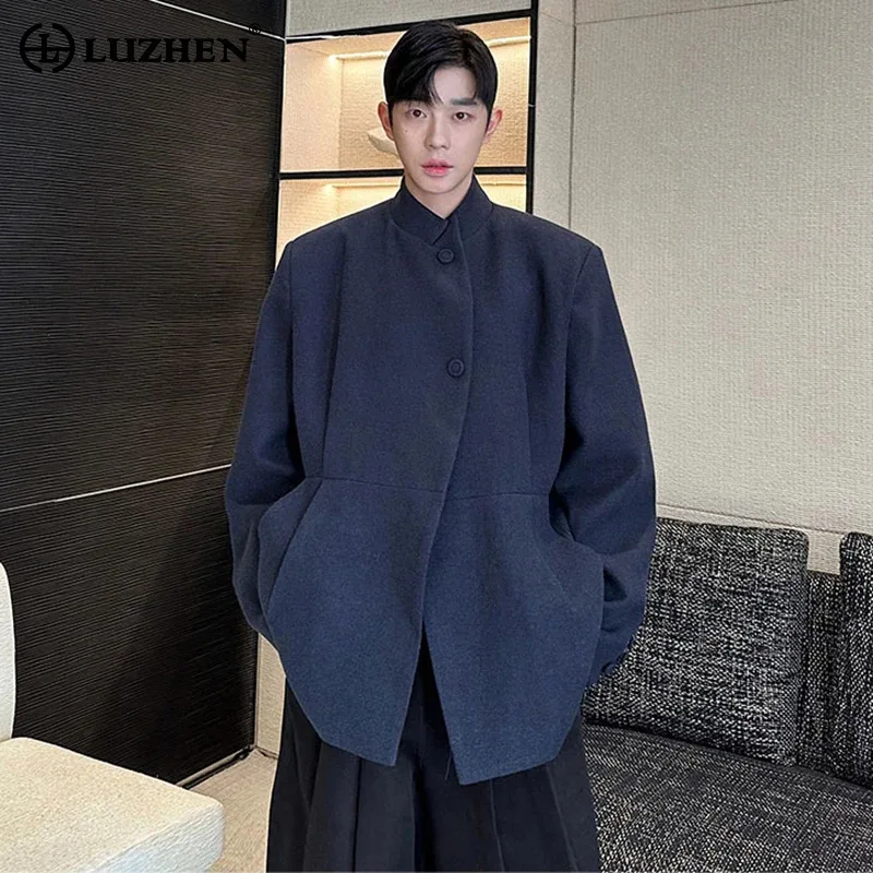 LUZHEN Solid Color Elegant Temperament Asymmetric Placket Blazer Coat Men's 2026 Autumn Original Handsome Casual Clothes JY9547