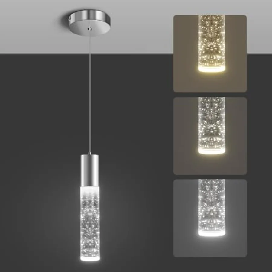 

Modern Pendant Light3 Color LED Bubble Crystal Island Light Fixtures Mini Pendant Lighting for Kitchen Island Bar 6W 3000-6000K