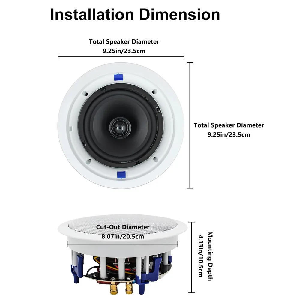 Herdio 6.5\'\' 640 Watts 2-Way Bluetooth Ceiling Speakers Package Great For Home Theater System Living Room Flush Mount Wired