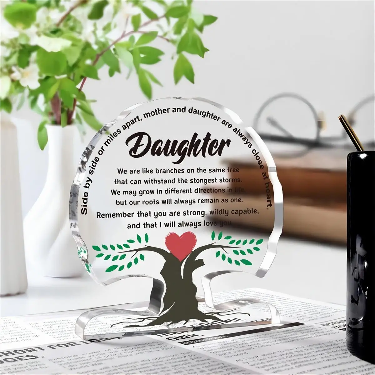 Inspirational Christmas Gifts for Dear Daughter, Decoration Gift to My Daughter Acrylic Tree Desk Signs Plaque Home Decor