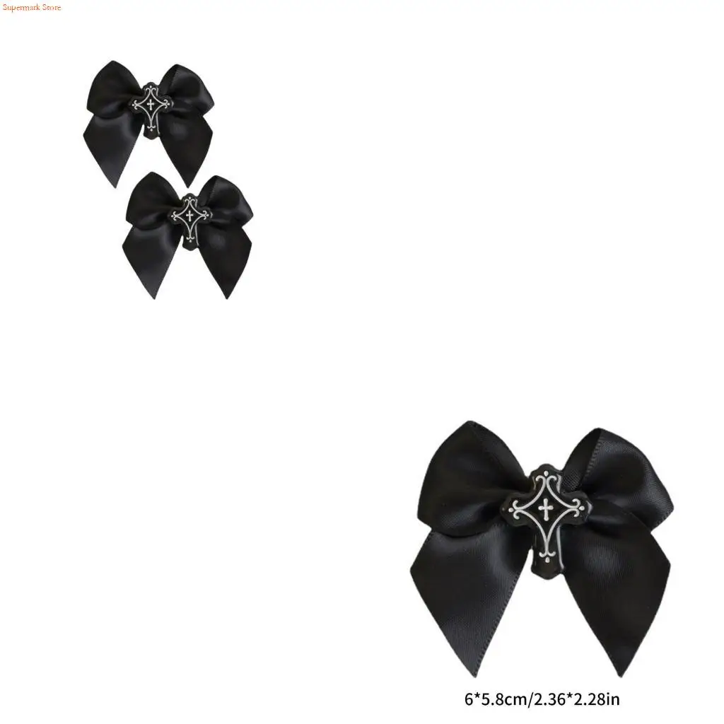 Q5WE 2X Fairy Bow Hair Clip Balletcore Gothic Bow Ribbon Headdress Hairpin