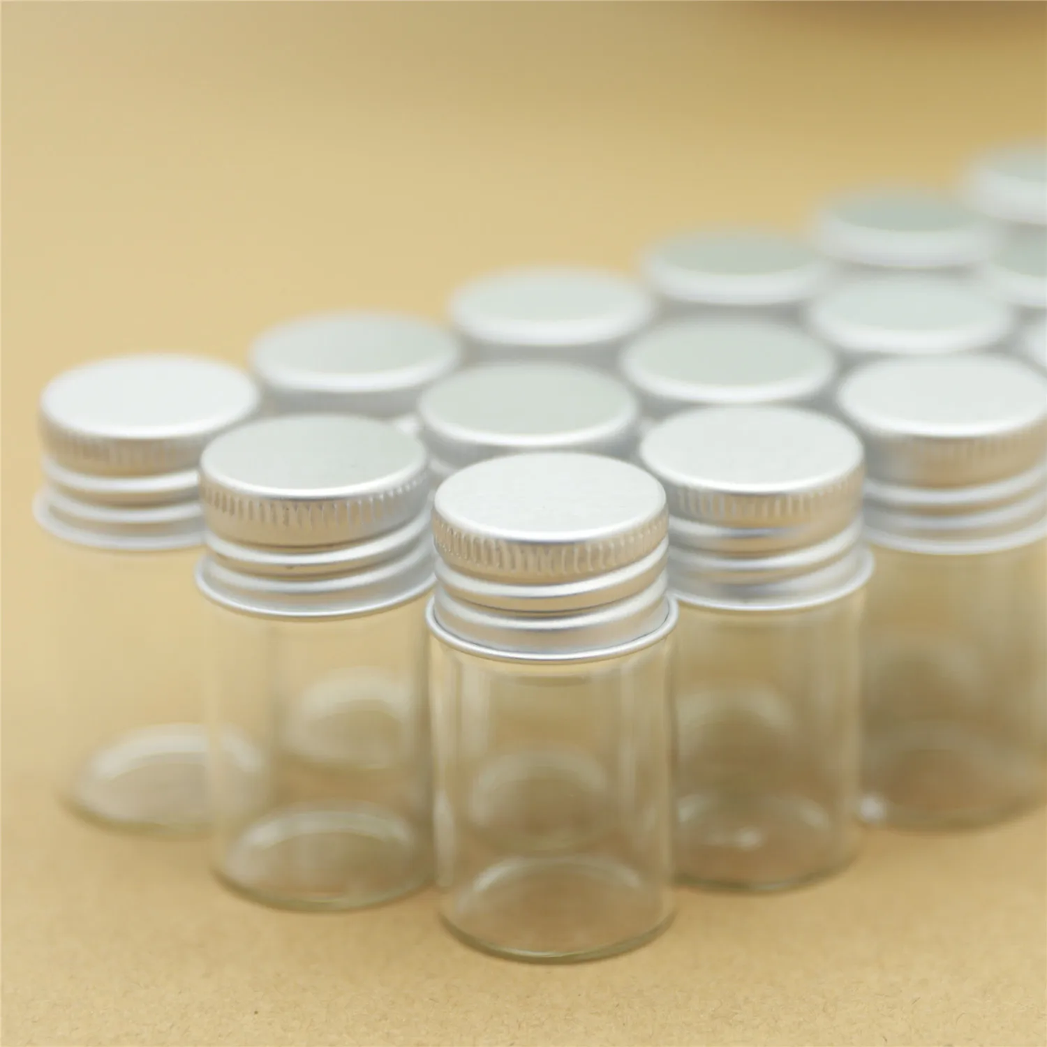 50 pcs/lot 5ml/8ml/10ml/15ml/20ml/25ml Small Glass Bottle Glass Jars Silver Screw Cap Test Tube DIY Bottles Container Tiny Vials