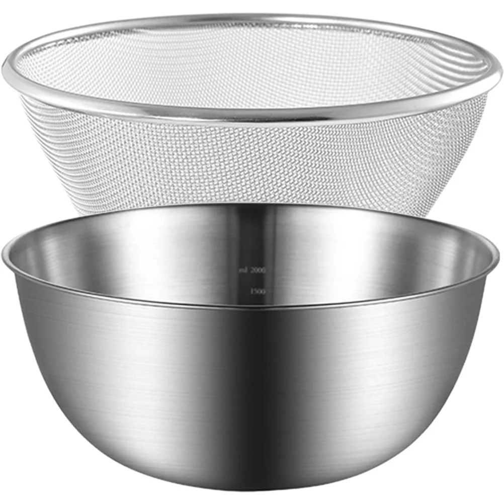 1 set Cestello di scarico in acciaio inossidabile 304 Ciotola per colino a maglia fine per riso, verdura, frutta, lavaggio, colino da cucina