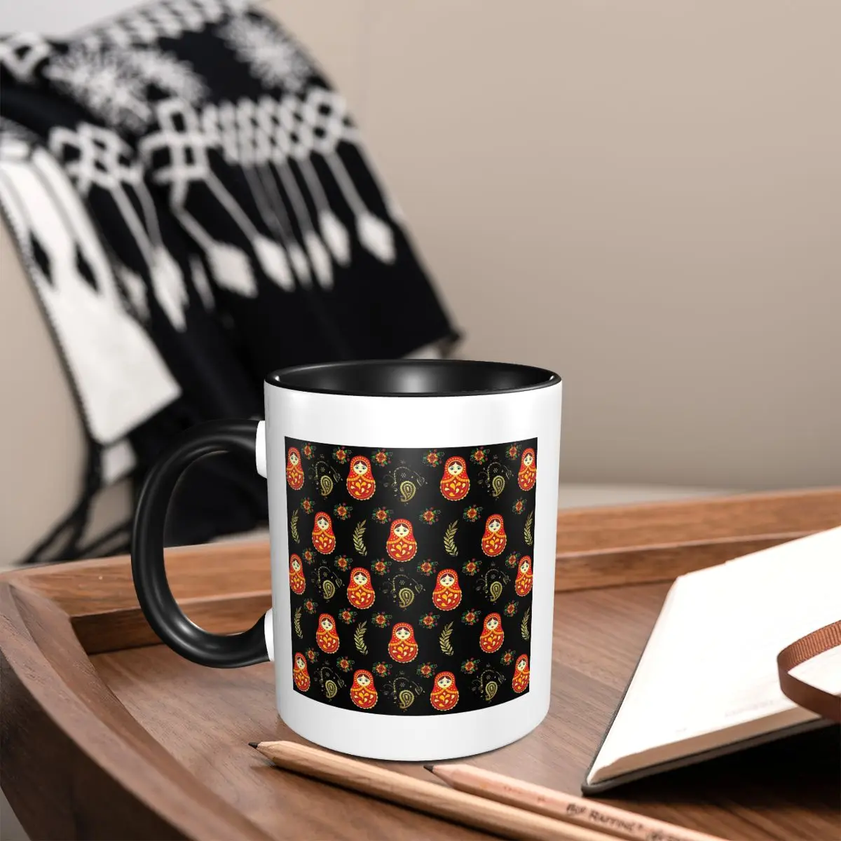 Matryoshka Russian Doll Pattern Russian Folk Art Mug Funny Ceramic Coffee Cups Tea Mugs Milk Cup Drinkware Gift for Woman Man