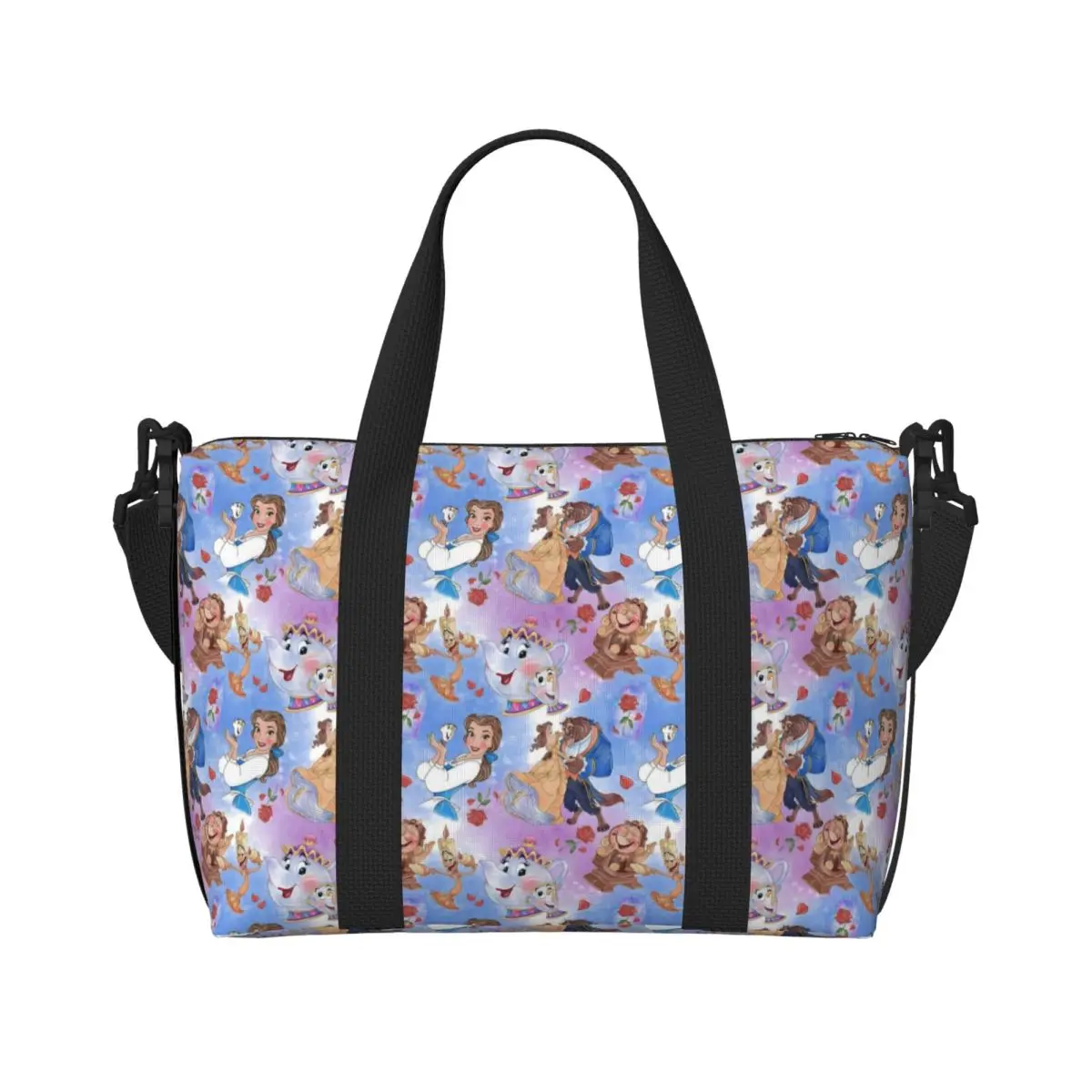 

Custom Beauty Anime And The Beast Grocery Shopping Tote Bags Women Large Capacity Gym Beach Travel Bags