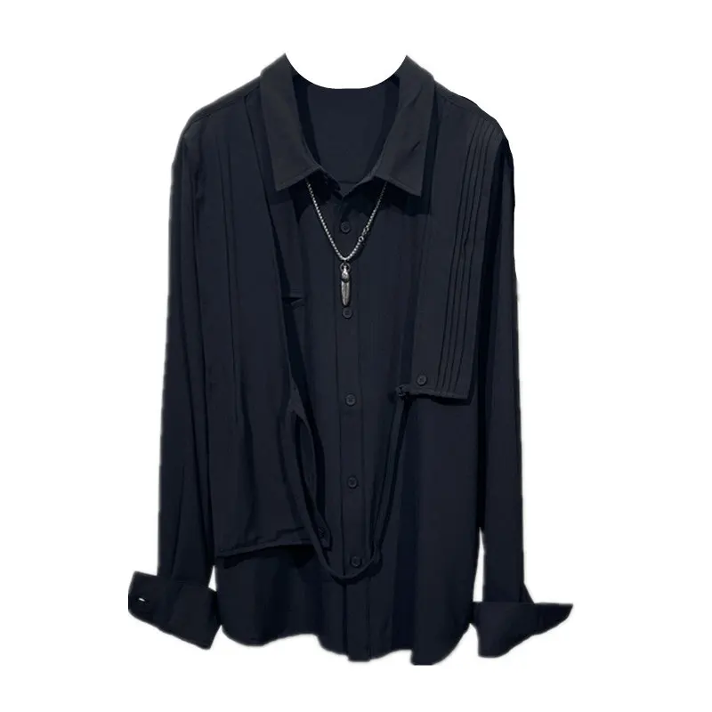 Autumn Dark Series Loose False Two Pieces Stitching Design Long-Sleeved Shirt Japanese Style Popular Personality High-Grade Top