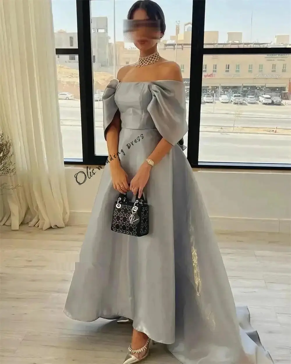 customized Simple Prom Sexy Casual Off-the-shoulder Ball Gown Formal Ocassion Bows Floor Length Skirts Charmeuse Evening Dress