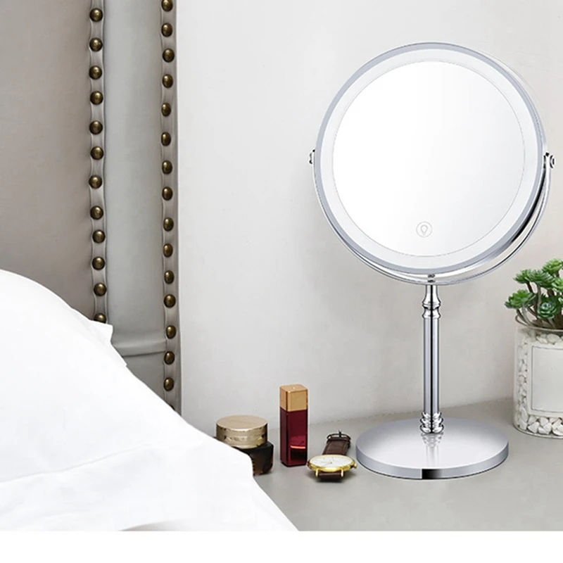 1Set 10X LED Mirror Rechargeable Make Up Mirror Magnification Cosmetic Mirror 2 Side Adjustable With 3 Colors C